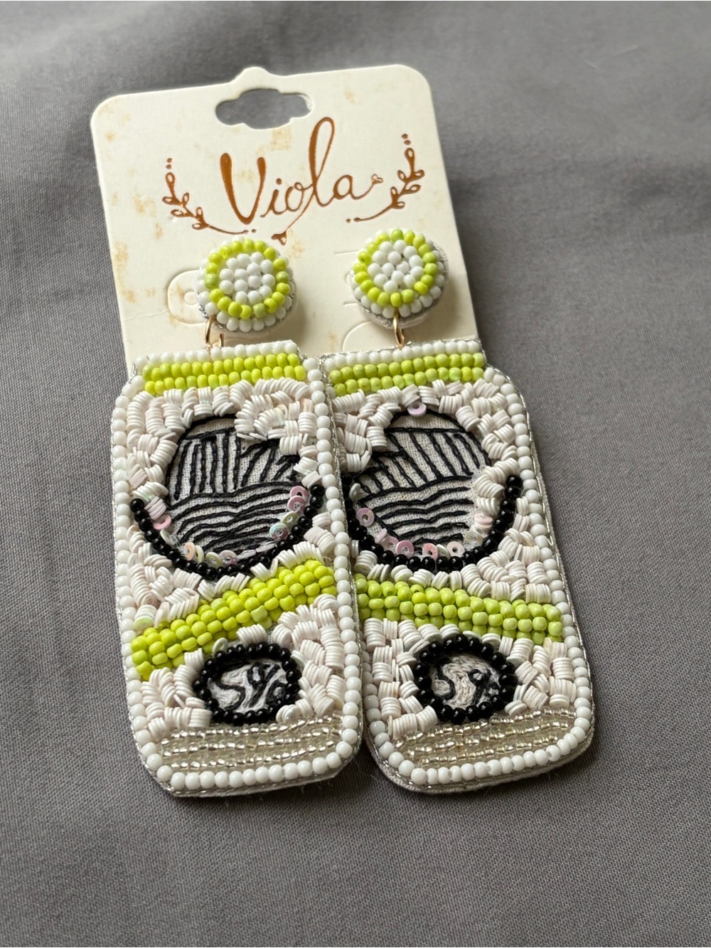 Lime & White Beaded Drop Earrings